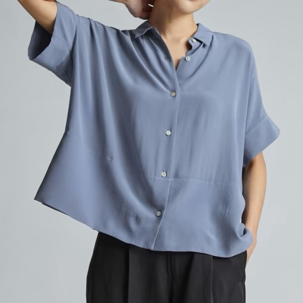 Everlane Clean Silk Short Sleeve Square Shirt Size 0 French Blue